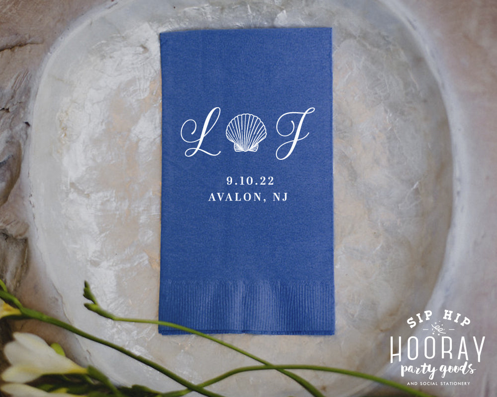 Seashell Beach Wedding Monogram Guest Towel, #3009
