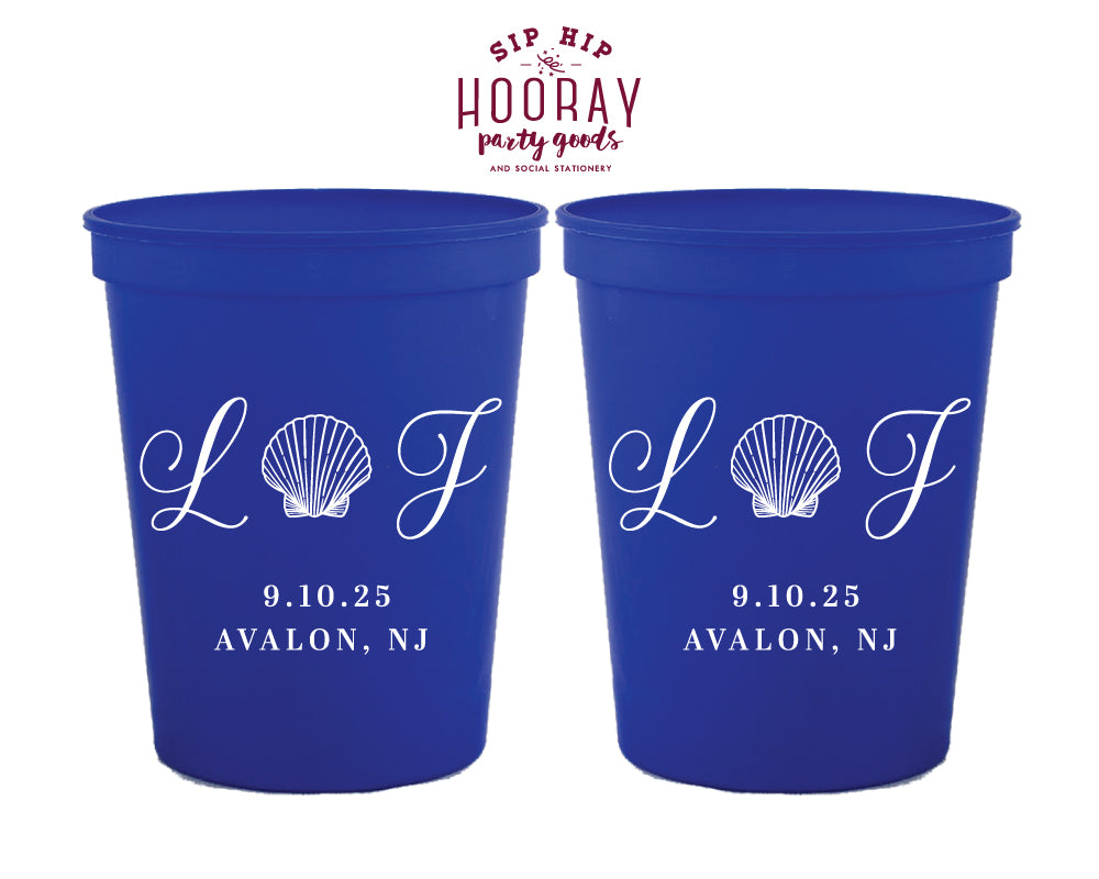 Seashell Beach Wedding Monogram Stadium Cup, #3009