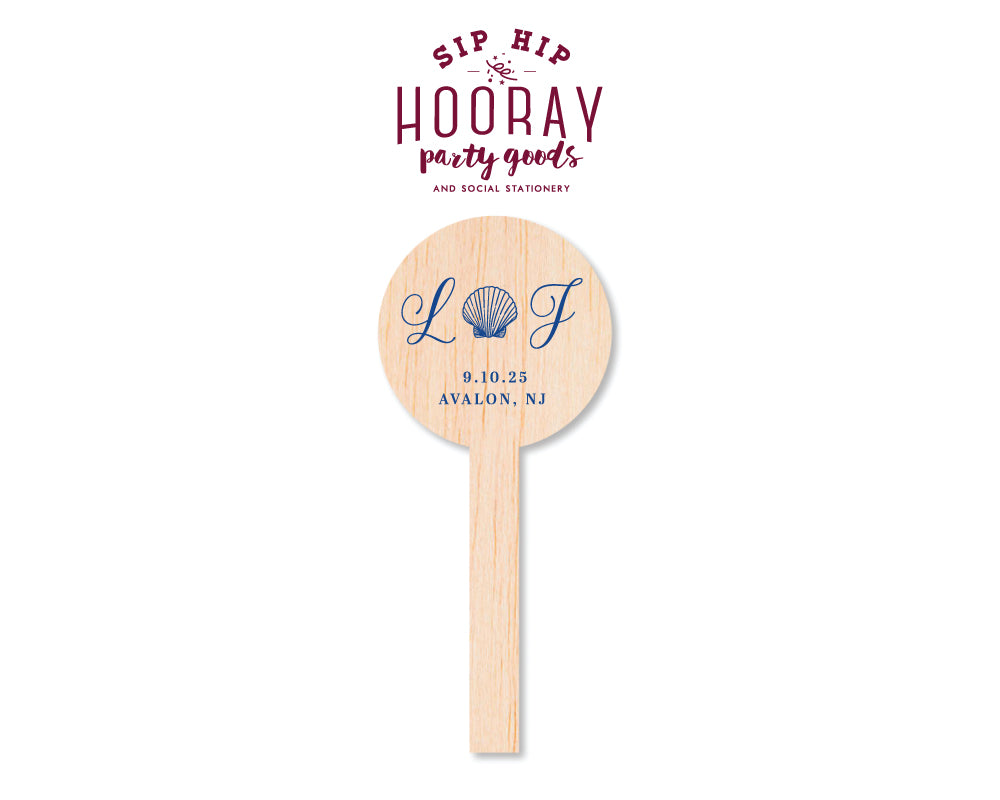 Seashell Beach Wedding Monogram Stir Sticks, #3009
