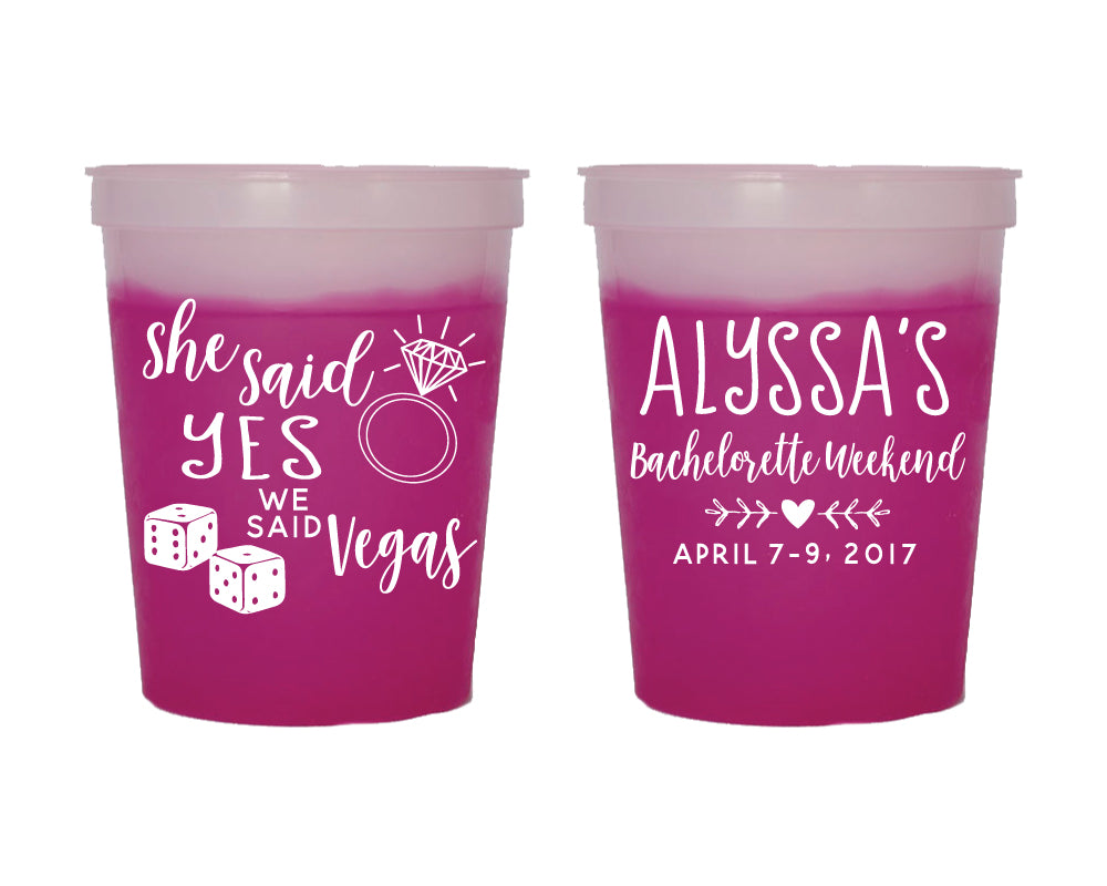 She Said Yes We Said Vegas Bachelorette Party Color Changing Mood Cups