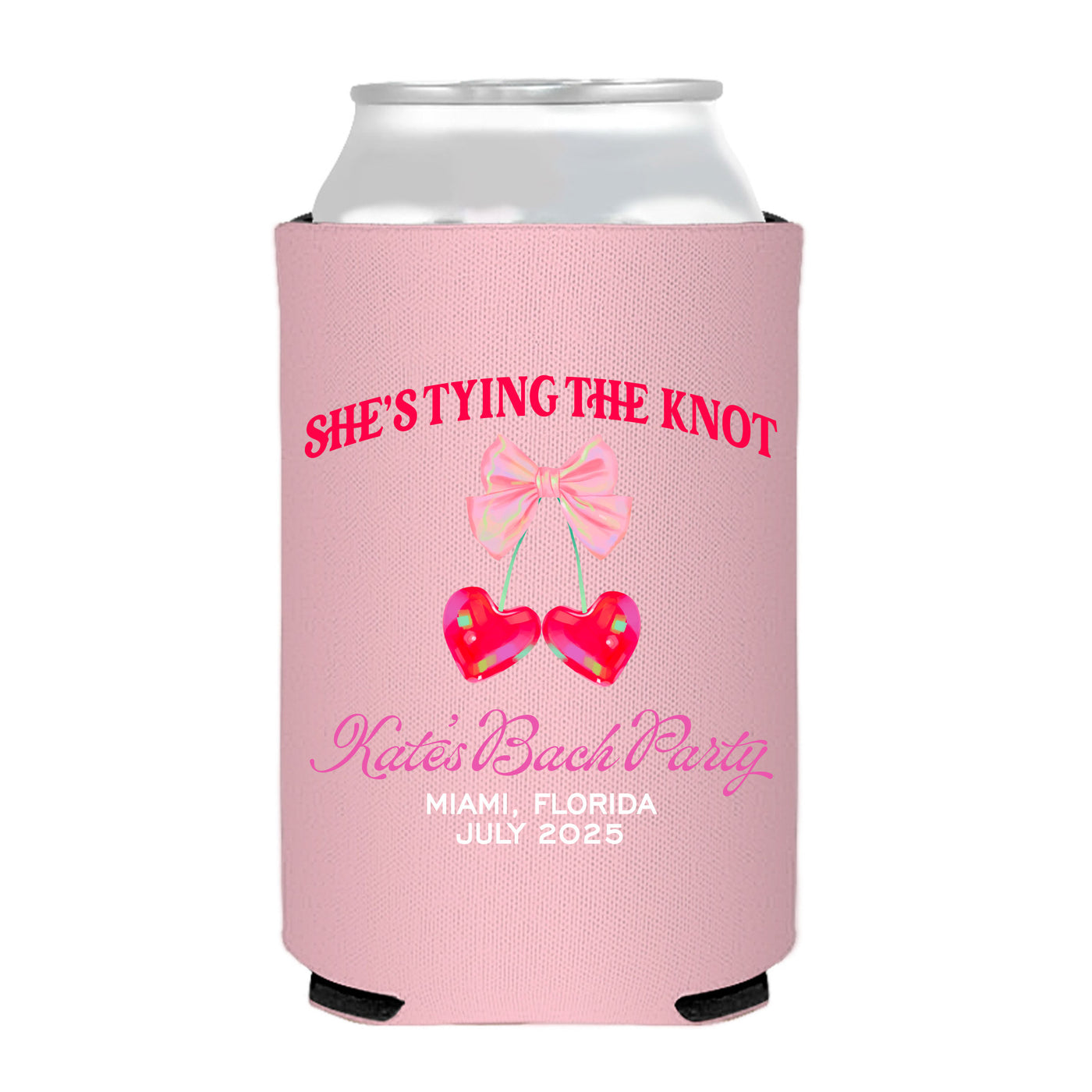 She's Tying The Knot Bow Cherries Bachelorette Full Color Can Coolers