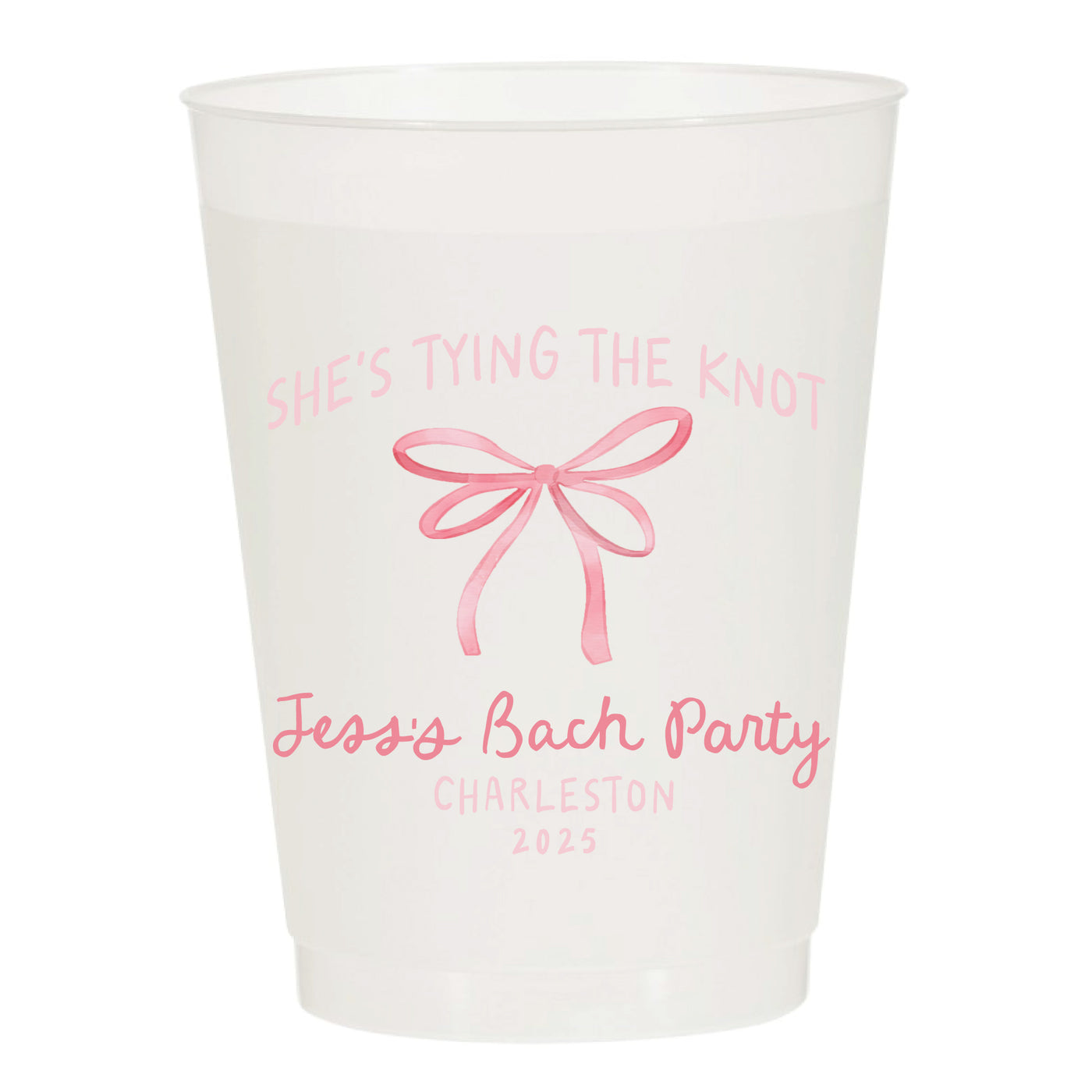 She's Tying The Knot Watercolor Bow Bachelorette Frosted Full Color Printed Shatterproof Cups