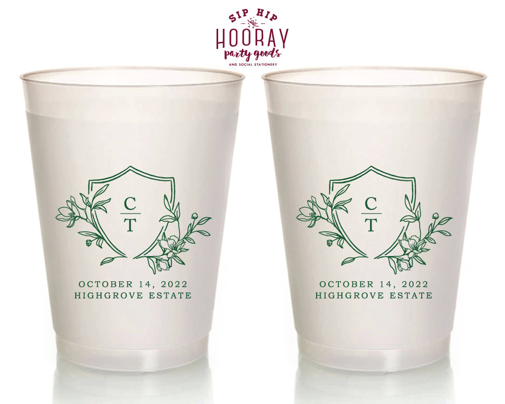 Simple Laurel Crest Initials Frosted Cups, #3006