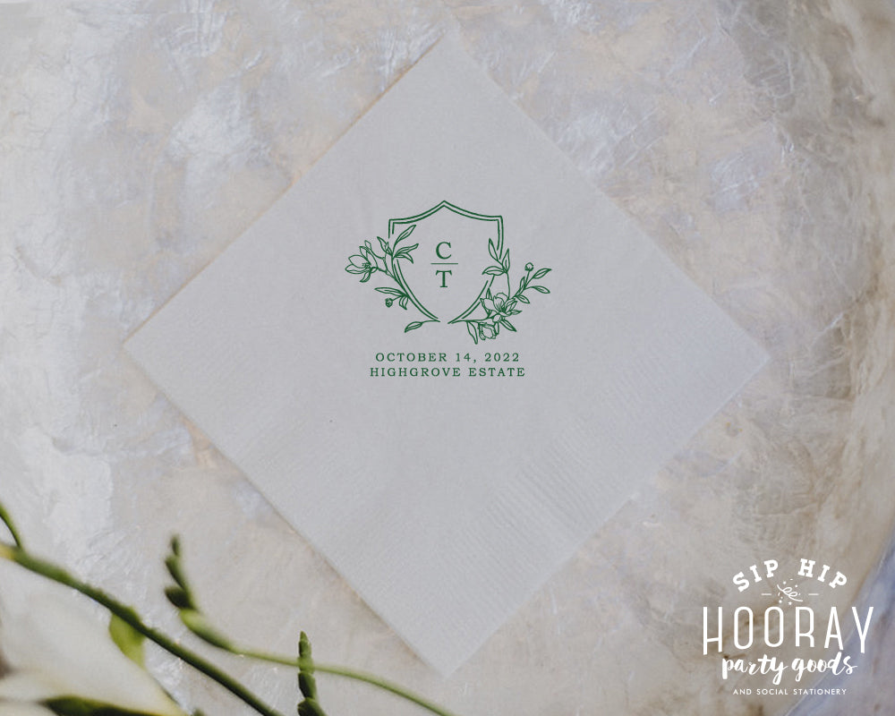 Simple Laurel Crest Initials Napkins, #3006