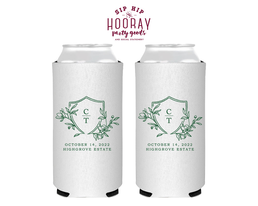 Simple Laurel Crest Initials Foam Slim Can Cooler, #3006