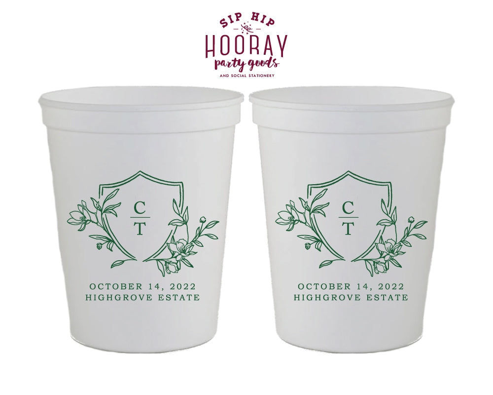 Simple Laurel Crest Initials Stadium Cup, #3006