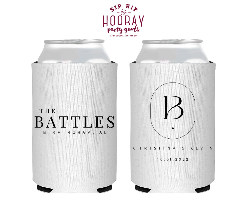 Simple Modern Initial Monogram Wedding Can Cooler, 3003