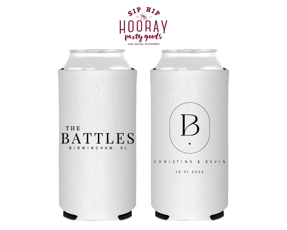 Simple Modern Initial Monogram Wedding Slim Can Cooler, #3003