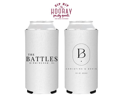Simple Modern Initial Monogram Wedding Slim Can Cooler, #3003