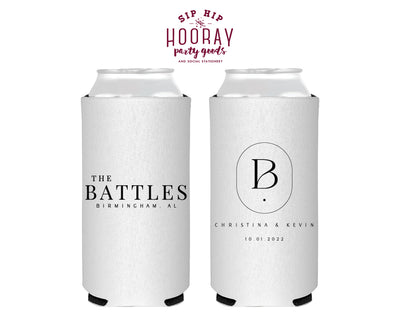 Simple Modern Initial Monogram Wedding Slim Can Cooler, #3003