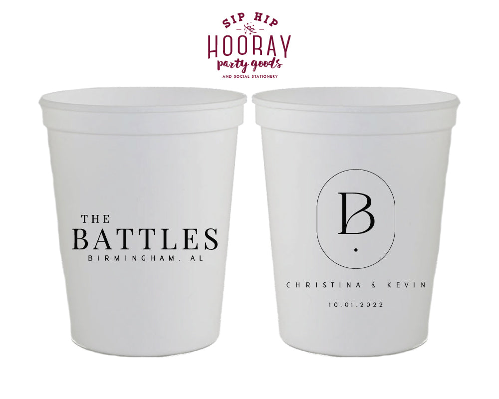 Simple Modern Initial Monogram Wedding Stadium Cup, #3003