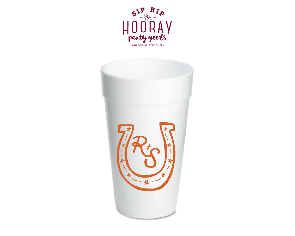 Custom Rustic Initials Horseshoe Foam Cups