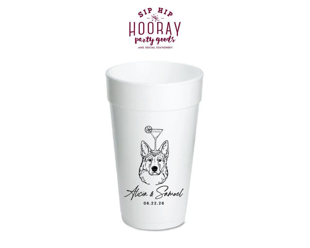 German Shepard Drawing Wedding Foam Cups