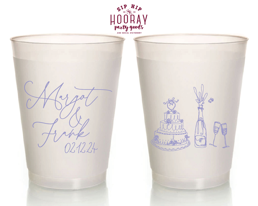 Cake and Champagne Hand Drawn Icons Engagement Party Frosted Cups