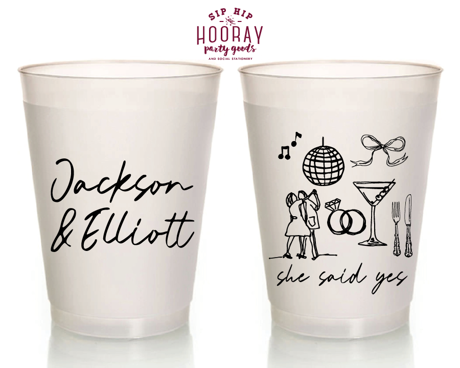 Drawn Icons Engagement Party Custom Frosted Cups