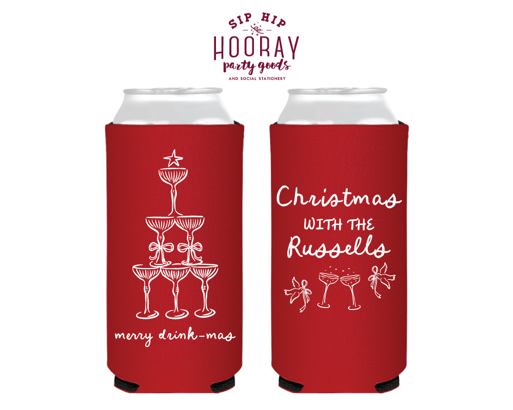 Merry Drink-mas Funny Christmas Foam Slim Can Coolers