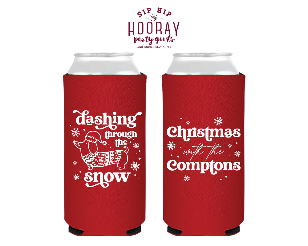Dashing Through the Snow Christmas Foam Slim Can Coolers