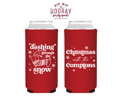 Dashing Through the Snow Christmas Foam Slim Can Coolers
