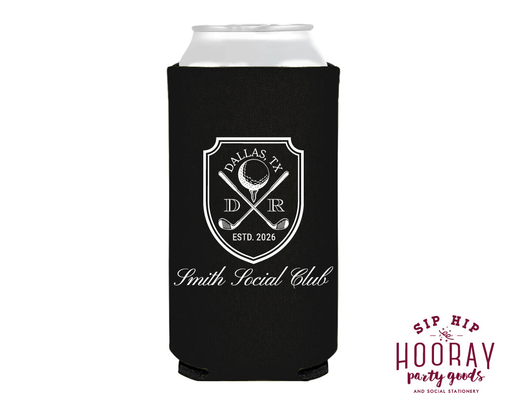Custom Golf Social Club Initials Foam Slim Can Coolers