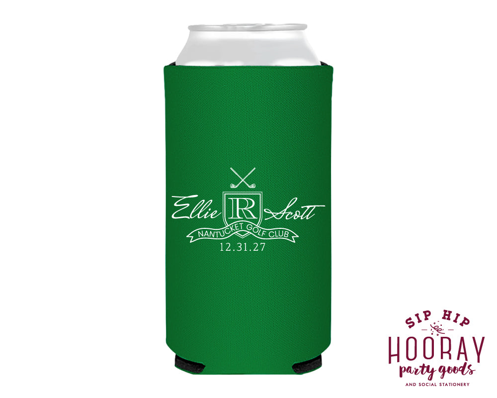Personalized Golf Wedding Monogram Slim Can Coolers