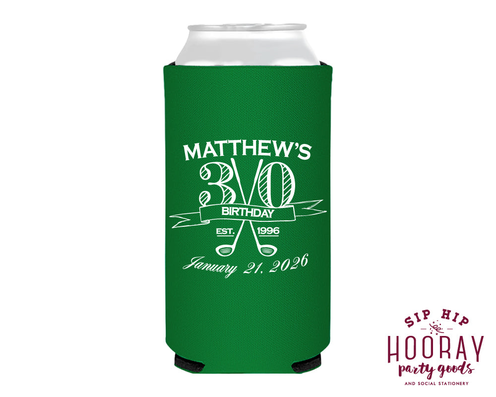 Personalized Golf Birthday Crest Slim Can Coolers