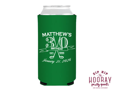 Personalized Golf Birthday Crest Slim Can Coolers