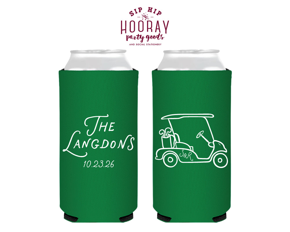 Personalized Slim Wedding Golf Cart Can Coolers