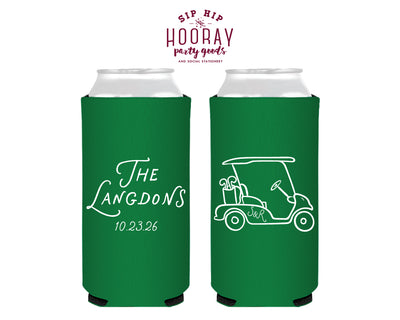 Personalized Slim Wedding Golf Cart Can Coolers