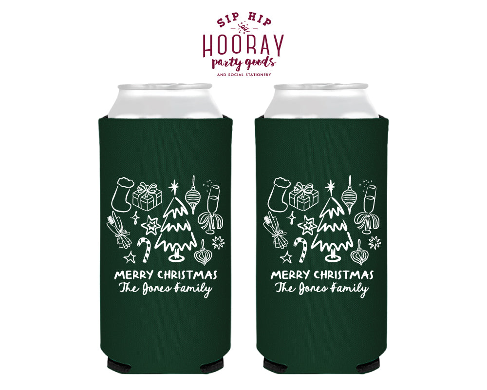 Christmas Icons Foam Slim Can Cooler