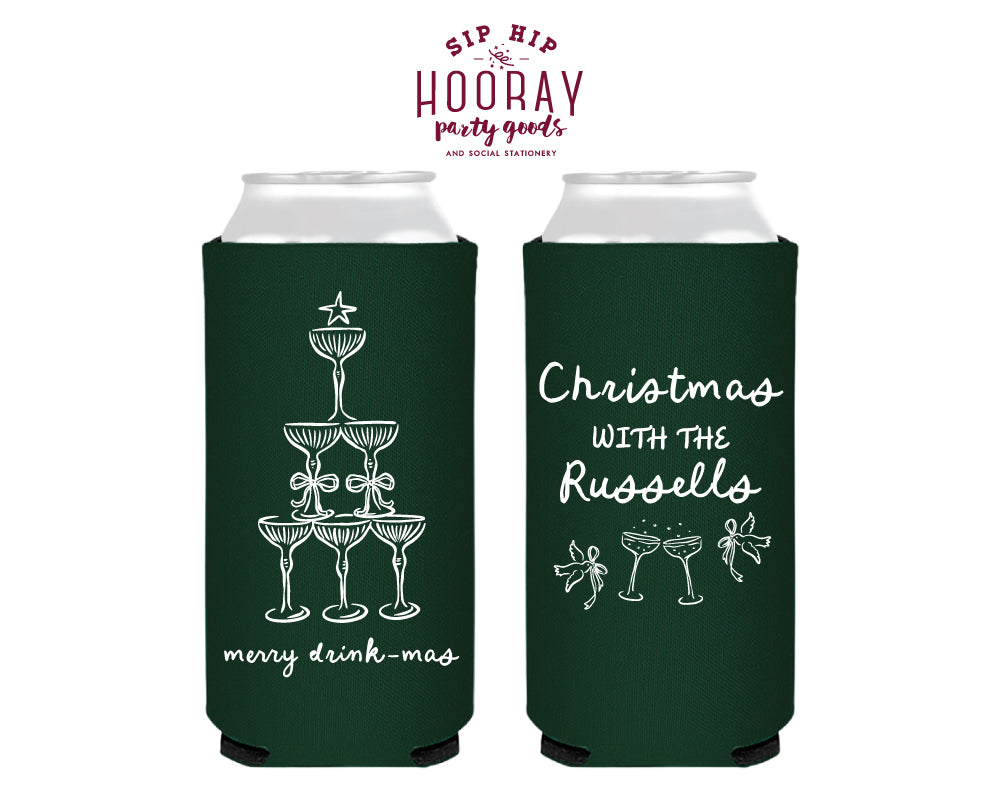 Merry Drink-mas Funny Christmas Foam Slim Can Coolers