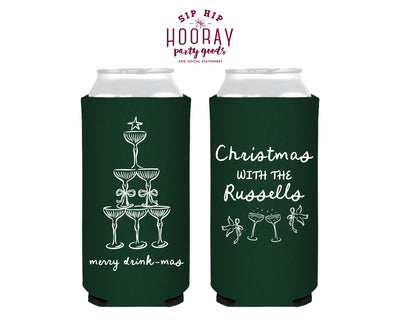 Merry Drink-mas Funny Christmas Foam Slim Can Coolers