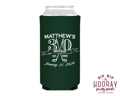 Personalized Golf Birthday Crest Slim Can Coolers