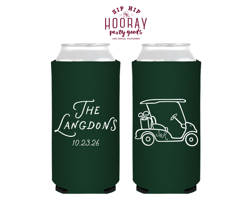 Personalized Slim Wedding Golf Cart Can Coolers