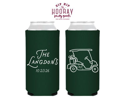 Personalized Slim Wedding Golf Cart Can Coolers