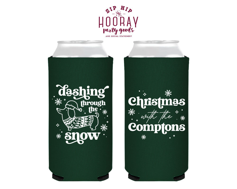 Dashing Through the Snow Christmas Foam Slim Can Coolers