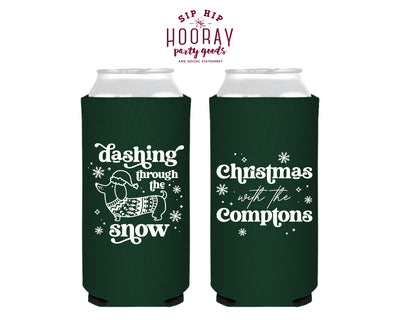 Dashing Through the Snow Christmas Foam Slim Can Coolers