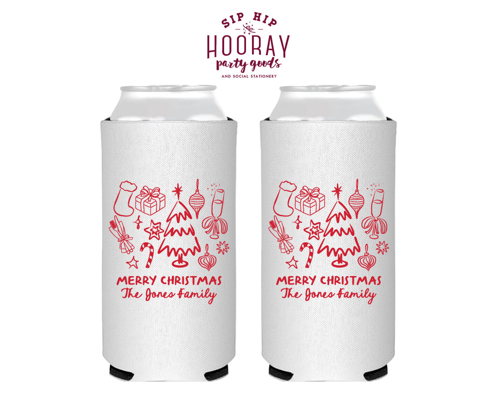 Christmas Icons Foam Slim Can Cooler