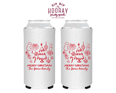 Christmas Icons Foam Slim Can Cooler