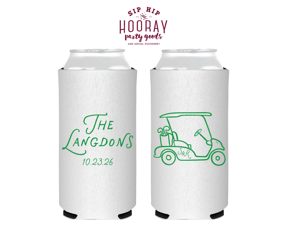 Personalized Slim Wedding Golf Cart Can Coolers