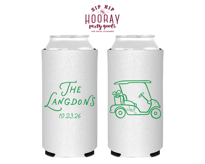 Personalized Slim Wedding Golf Cart Can Coolers