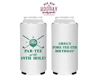 Par-Tee At The 19th Hole Birthday Golf Slim Can Coolers