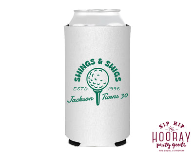 Custom Golf Birthday Swings & Swigs Slim Can Coolers