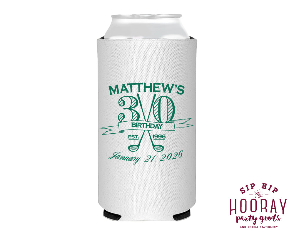 Personalized Golf Birthday Crest Slim Can Coolers
