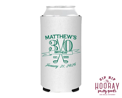 Personalized Golf Birthday Crest Slim Can Coolers