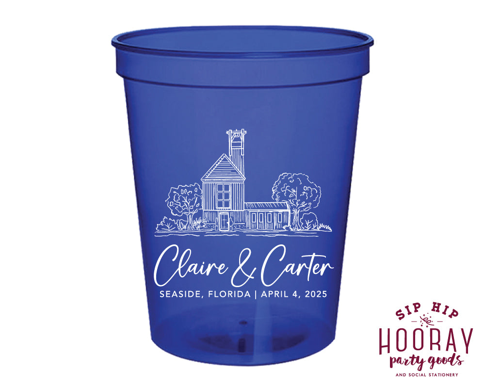 Hand Drawn Wedding Venue Sketch Stadium Cups