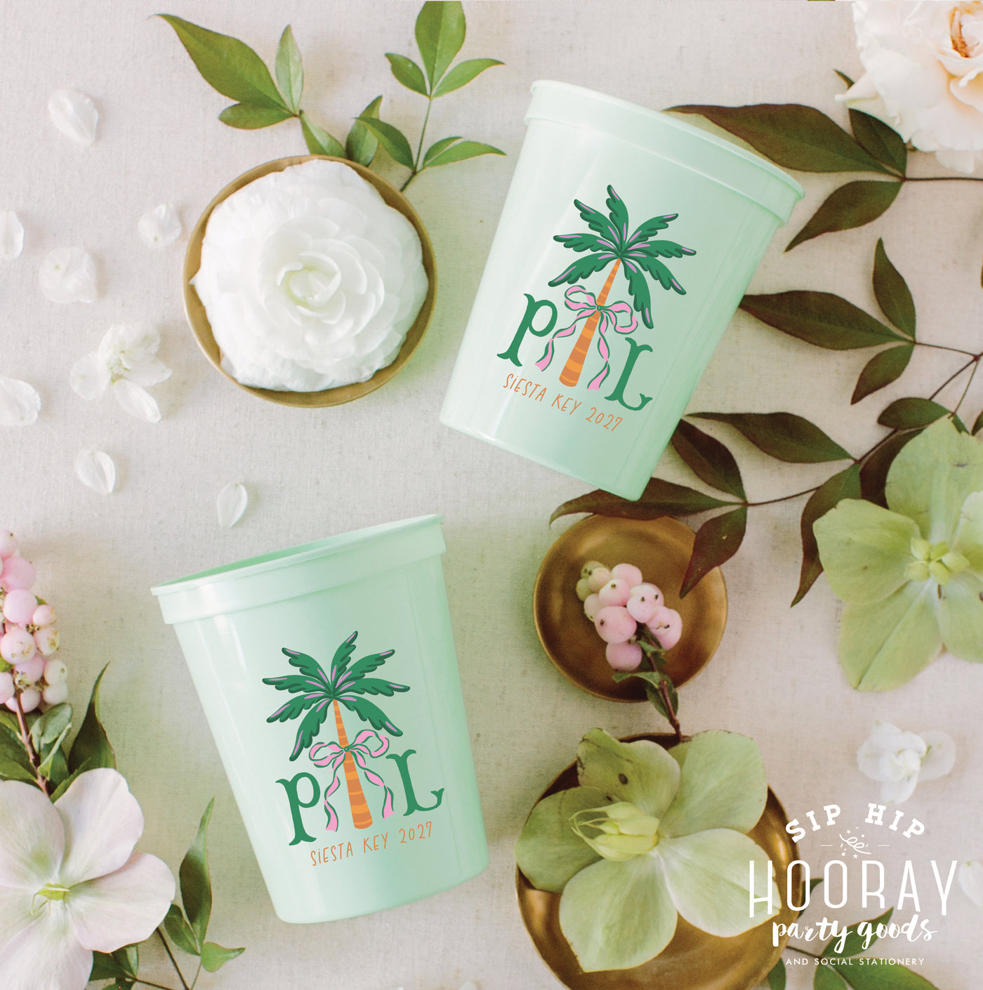At Home Collection | Palm Tree Bow Full Color Stadium Cups