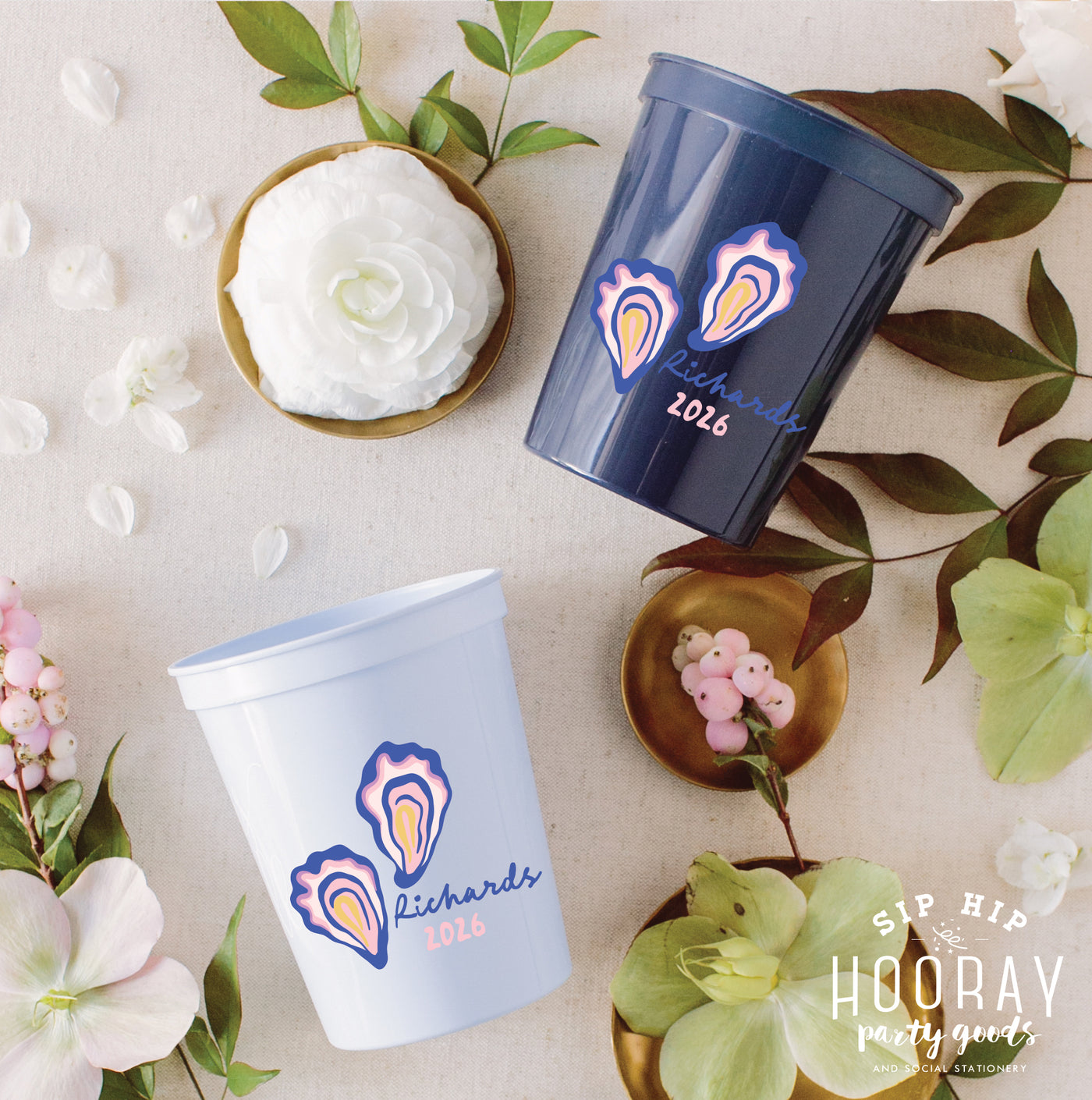 At Home Collection | Oysters Family Name Full Color Stadium Cups