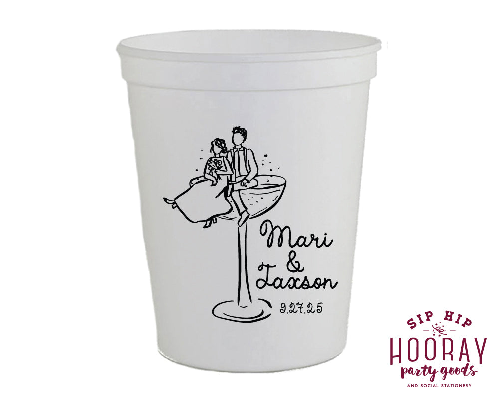 Hand Drawn Wedding Couple Stadium Cups