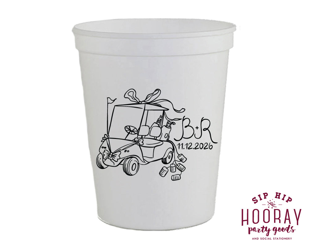 Hand Drawn Wedding Golf Cart Stadium Cups