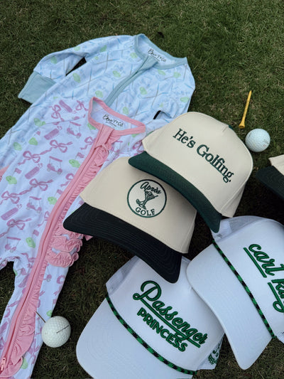 He's Golfing - Green Vintage Trucker Hat - PREORDER